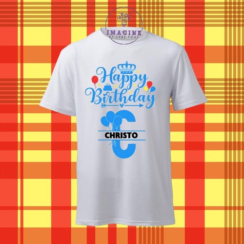 T-shirt personnalisé pour homme - ras du cou - happy birthday - joyeux anniversaire - fête - party - ballons (prénom à préciser)