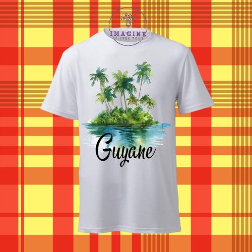 T-shirt personnalisé pour homme - ras du cou - guyane - 973 - cocotiers  - cayenne - musée de l'espace de kourou