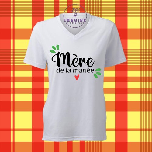 T-shirt personnalisé pour femme - col v - enterrement vie de jeune fille - mère de la mariée - maman de la mariée - famille -