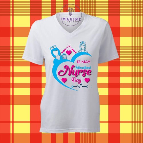 T-shirt personnalisé pour femme - col v - 12 mai - journée internationale - soignants - cliniques - hopitaux - établissements de soins
