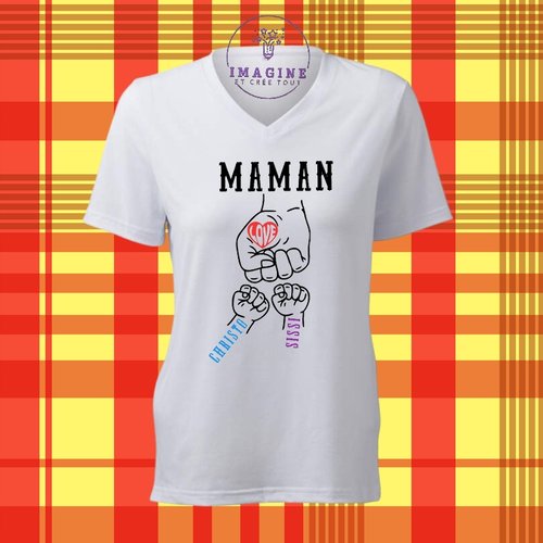 T-shirt personnalisé pour femme - col v - 15 mai - journée internationale des familles - enfants - maman - love