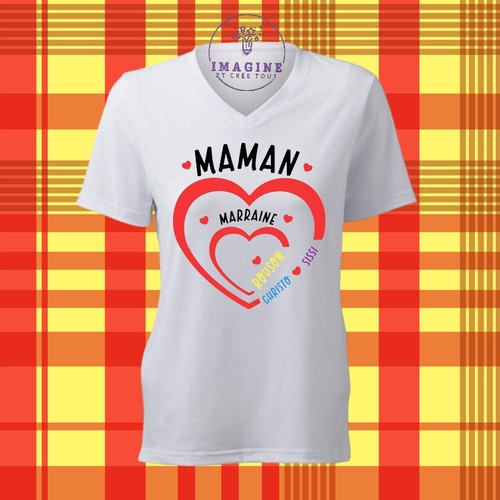 T-shirt personnalisé pour femme - col v - 15 mai - journée internationale des familles - enfants - maman - marraine -love