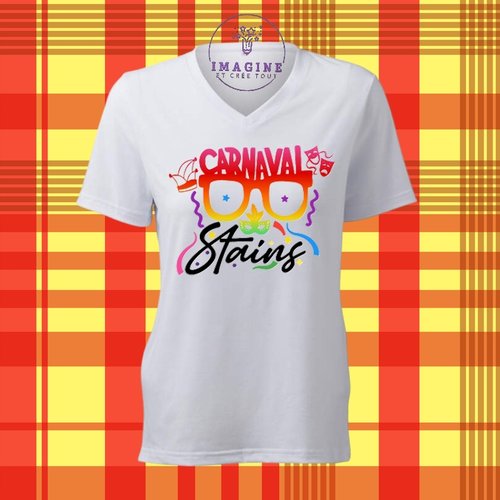 T-shirt personnalisé pour femme - col v - carnaval - stains - défilé - groupes carnavalesques - masques - confettis - fête