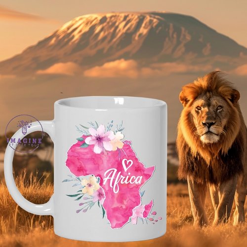 Mug - carte - africa - aquarelle - continent - désert marocain - chutes zimbabwéennes - maroc - abidjan - éthiopie - nigeria