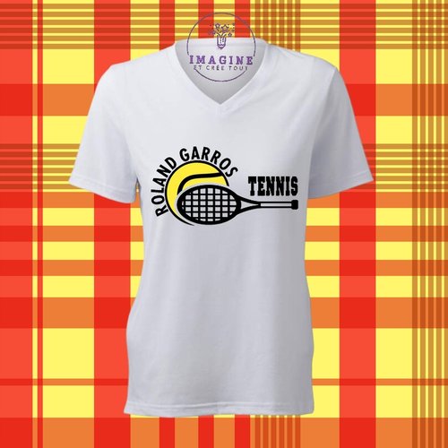 T-shirt personnalisé pour femme - col v - roland garros - tennis - suzanne-leglen - courts - terre battue- grand chelem -