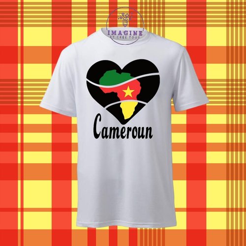 T-shirt personnalisé pour homme - ras du cou - carte - cameroun - kribi - chutes de la lobé - yaoundé - douala - limbé - palais royal