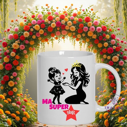 Mug - ma super star - fête des mamans - mother's day - amour infini - love - reine - couronne - cœurs - fleurs