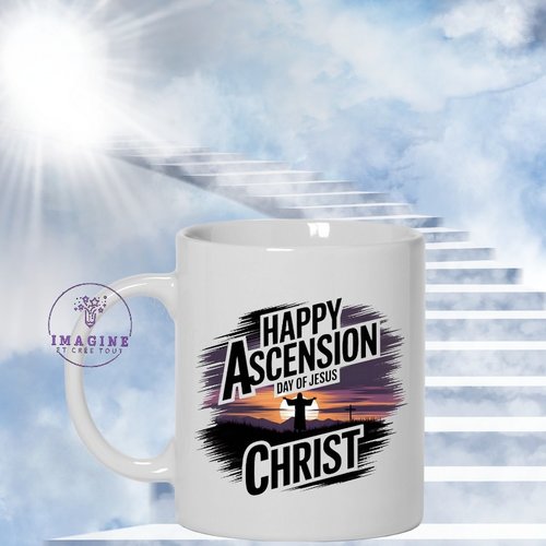 Mug -  jeudi - ascension - religion - célébration - paix - joie - fête - colombe -  feuilles oliviers