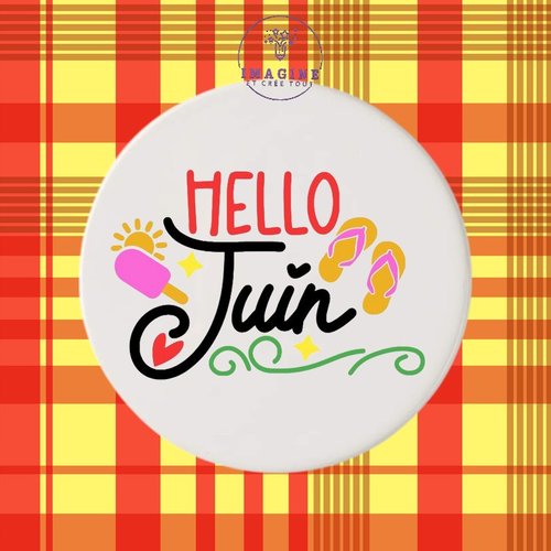 Sous verre en céramique - hello - juin - soleil - glaces - sandales - 6 éme mois