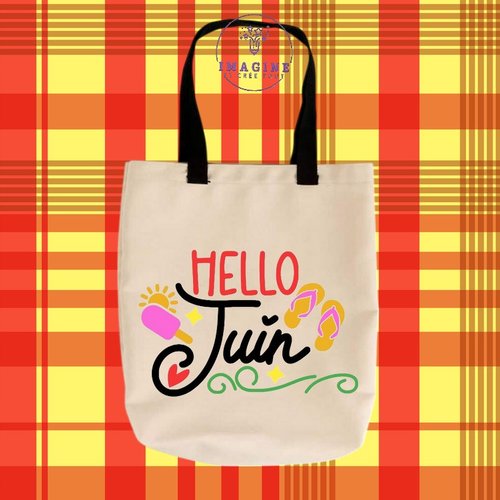 Tote bag personnalisable m - hello - juin - soleil - glaces - sandales - 6 éme mois