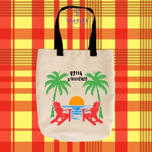 Tote bag personnalisable m - 3/ rivières - site historique de roussel - grande-anse - plage - roches gravées - les chutes du carbet