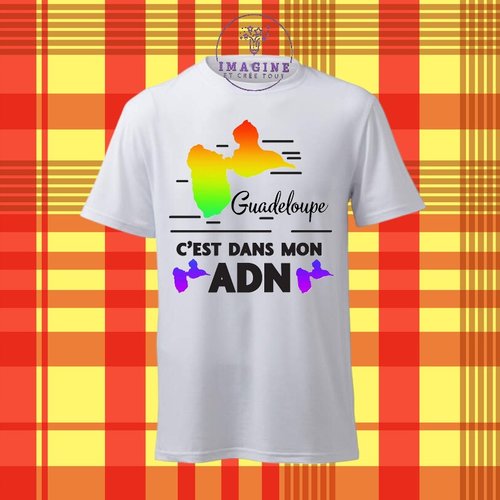 T-shirt personnalisé pour homme - ras du cou - guadeloupe - c'est dans mon adn - arc en ciel
