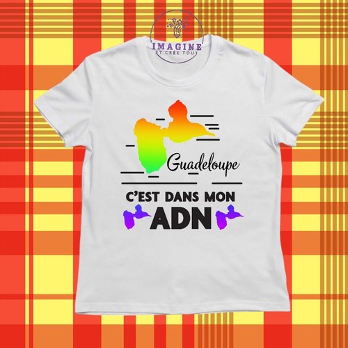 T-shirt personnalisé pour jeunes - col rond - guadeloupe - c'est dans mon adn - arc en ciel