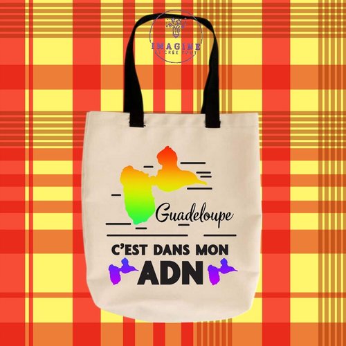 Tote bag personnalisable m - guadeloupe - c'est dans mon adn - arc en ciel