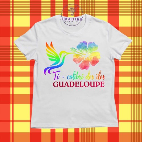 T-shirt personnalisé pour jeunes - col rond - guadeloupe - ti colibri des îles - arc en ciel