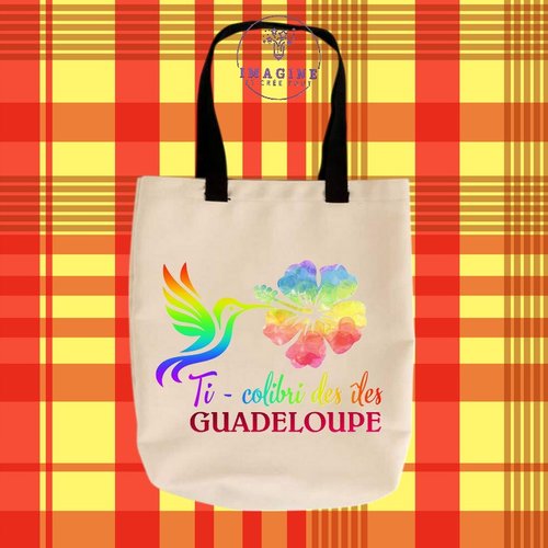 Tote bag personnalisable m - guadeloupe - ti colibri des îles - arc en ciel