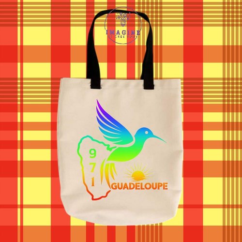Tote bag personnalisable m - guadeloupe - 971 - colibri - arc en ciel