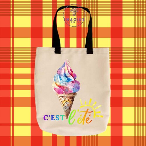 Tote bag personnalisable m - c'est l'été - juin - vacances - soleil - glaces - arc en ciel