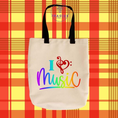 Tote bag personnalisable m - juin - i love music - fête de la musique - arc en ciel