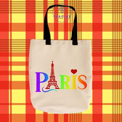 Tote bag personnalisable m - france - paris - tour eiffel - dame de fer - justave eiffel - arc en ciel
