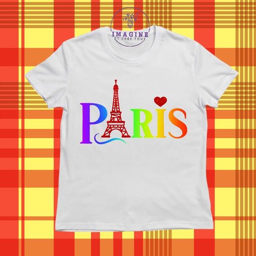 T-shirt personnalisé pour jeunes - col rond - france - paris - tour eiffel - dame de fer - justave eiffel - arc en ciel