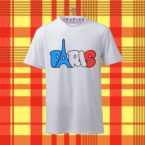 T-shirt personnalisé pour homme - ras du cou -  france - paris - tour eiffel - bleu blanc rouge - fête nationale - 14 juillet