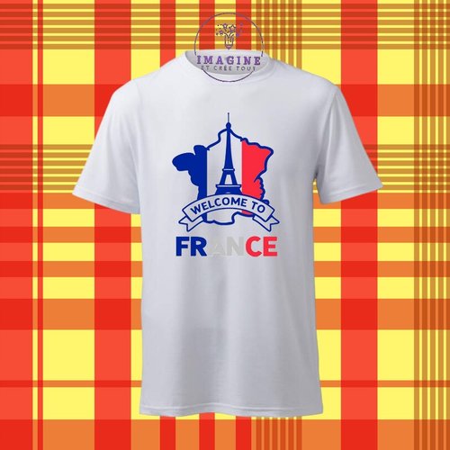 T-shirt personnalisé pour homme - ras du cou -  france - paris - tour eiffel - bleu blanc rouge - fête nationale - 14 juillet