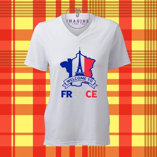T-shirt personnalisé pour femme - col v - france - paris - tour eiffel - dame de fer - justave eiffel - arc en ciel