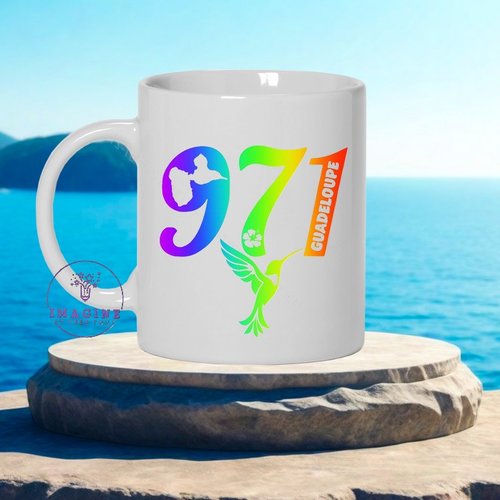 Mug - tasse - 971 - guadeloupe - colibri - hibiscus - carte - karukera - arc en ciel