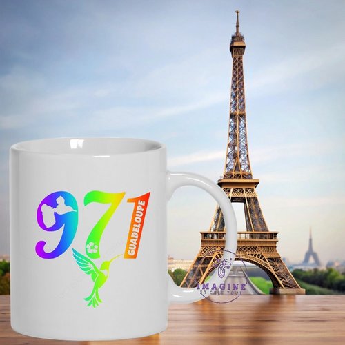 Mug - tasse - 971 - guadeloupe - colibri - hibiscus - carte - karukera - arc en ciel