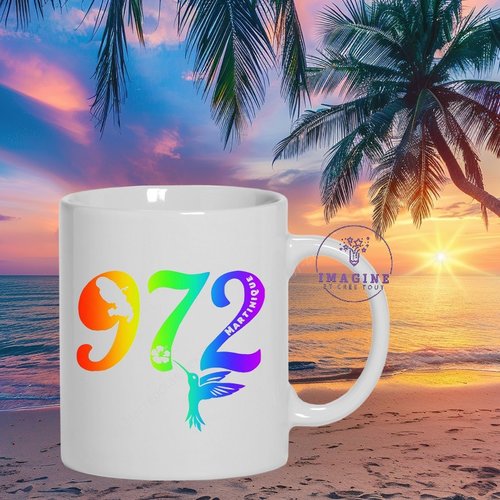 Mug - tasse - 972 - martinique - colibri - hibiscus - carte - madinina - arc en ciel