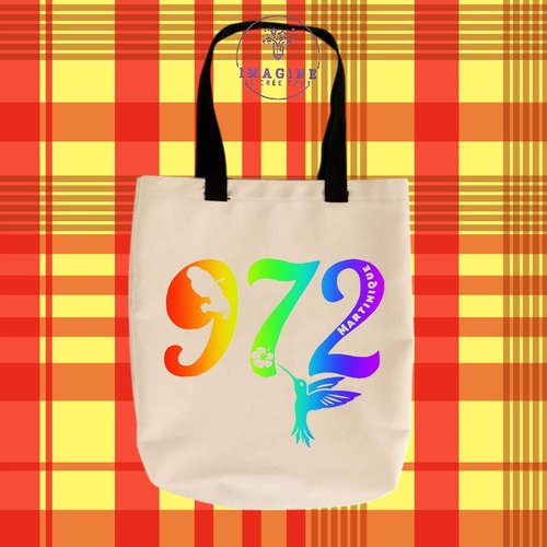 Tote bag personnalisable m - 972 - martinique - colibri - hibiscus - carte - madinina - arc en ciel