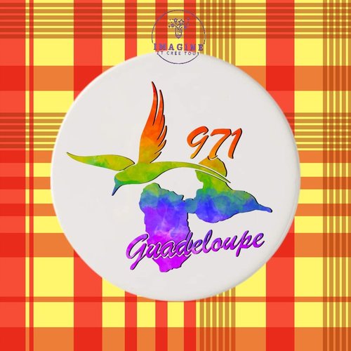 Sous verre en céramique - carte guadeloupe - colibri - 971 - arc en ciel
