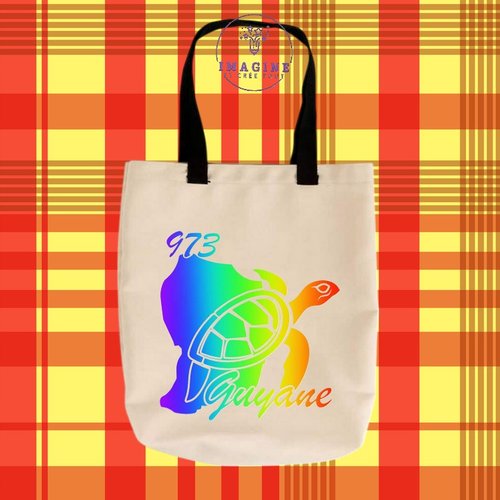 Tote bag personnalisable m - carte guyane - tortue - 973 - arc en ciel
