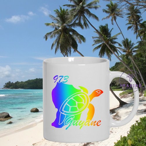 Mug - tasse - carte guyane - tortue - 973 - arc en ciel