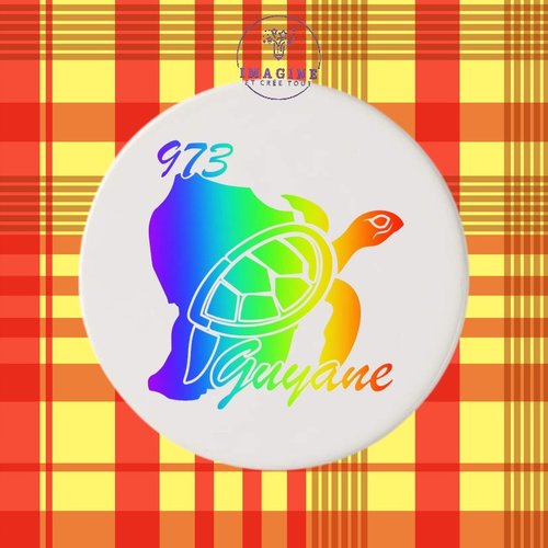 Sous verre en céramique - carte guyane - tortue - 973 - arc en ciel