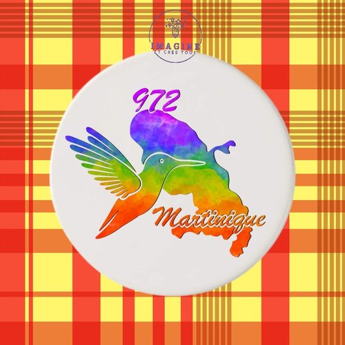 Sous verre en céramique - 972 - martinique - colibri - hibiscus - carte - madinina - arc en ciel