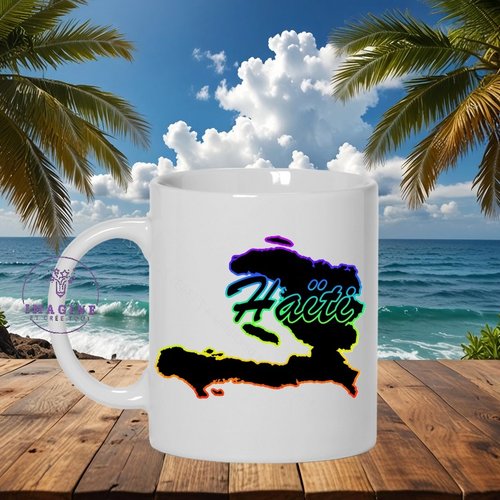 Mug - tasse - sublimation - carte haïti, arc en ciel - port au prince - l'union fait la force