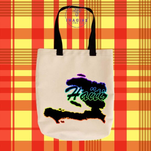 Tote bag personnalisable m - carte haïti, arc en ciel - port au prince - l'union fait la force