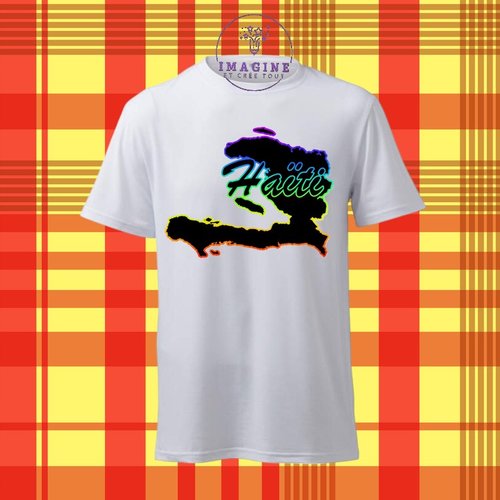 T-shirt personnalisé pour homme - ras du cou - carte haïti, arc en ciel - port au prince - l'union fait la force