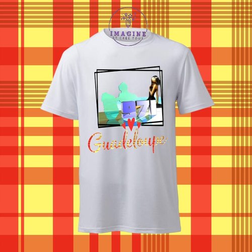 T-shirt personnalisé pour homme - ras du cou - 971 - guadeloupe - silhouette - carte - cadre - frame - madras
