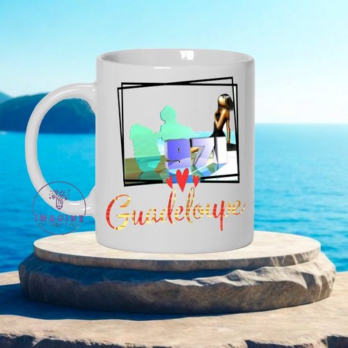 Mug - tasse - sublimation - 971 - guadeloupe - silhouette - carte - cadre - frame - madras