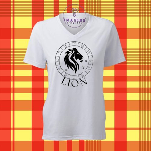 T-shirt personnalisé pour femme - col v -  signe astrologique, lion - constellation - horoscope
