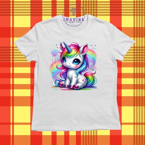 T-shirt personnalisé - col rond - sublimation - fille - féerique - licorne - bulles - fashion - arc en ciel - couleurs - corne