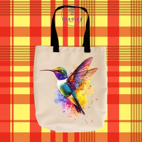 Tote bag personnalisable m - sublimation - colibri - exotique - multicolores - oiseau - tropical