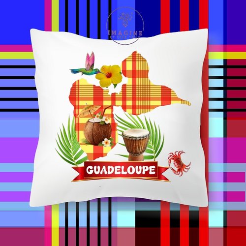 Taie personnalisé - lit - sommeil - sublimation - carte - guadeloupe - crabe - coco - tambour - colibri - 971 - madras