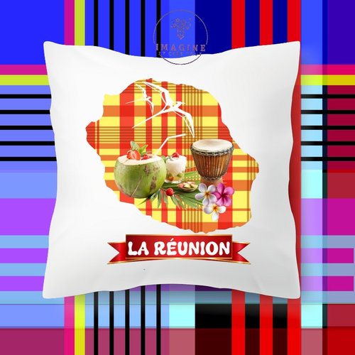 Taie personnalisé - lit - sommeil - sublimation - carte -  la réunion - 974 - coco - paille en queue - tambour - madras
