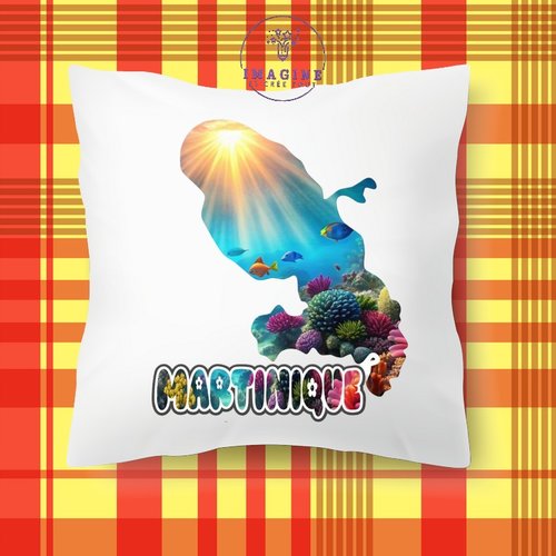 Taie personnalisé - lit - sommeil - sublimation - carte - martinique - 972 - fond marin - soleil - poissons - coraux - océan