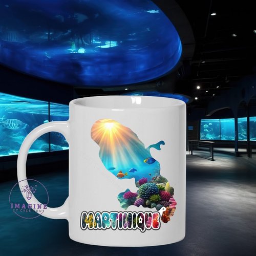 Mug - tasse - sublimation - carte - madinina - martinique - 972 - fond marin - soleil - poissons - coraux - océan