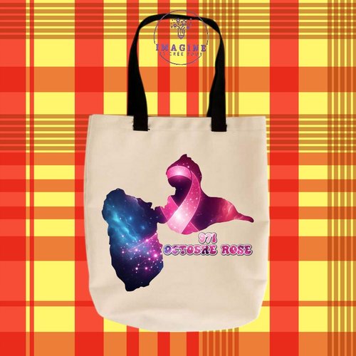 Tote bag taille m - sublimation - octobre rose - espoir - hope - carte - gwada - guadeloupe - 971 - karukera - nœud rose